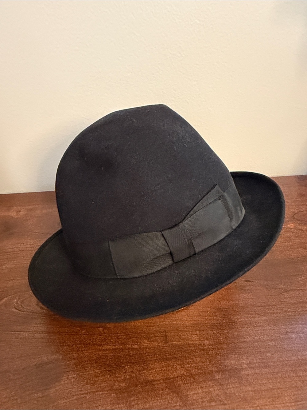 Stetson Black Felt Fedora with Cream Lining and Gold Bow Detail